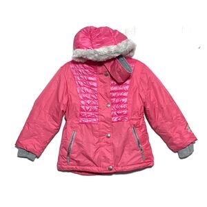 ZeroXposur Pink Snow Ski Jacket Winter Coat Girls 5-6 Hood Faux Fur Zip Snaps